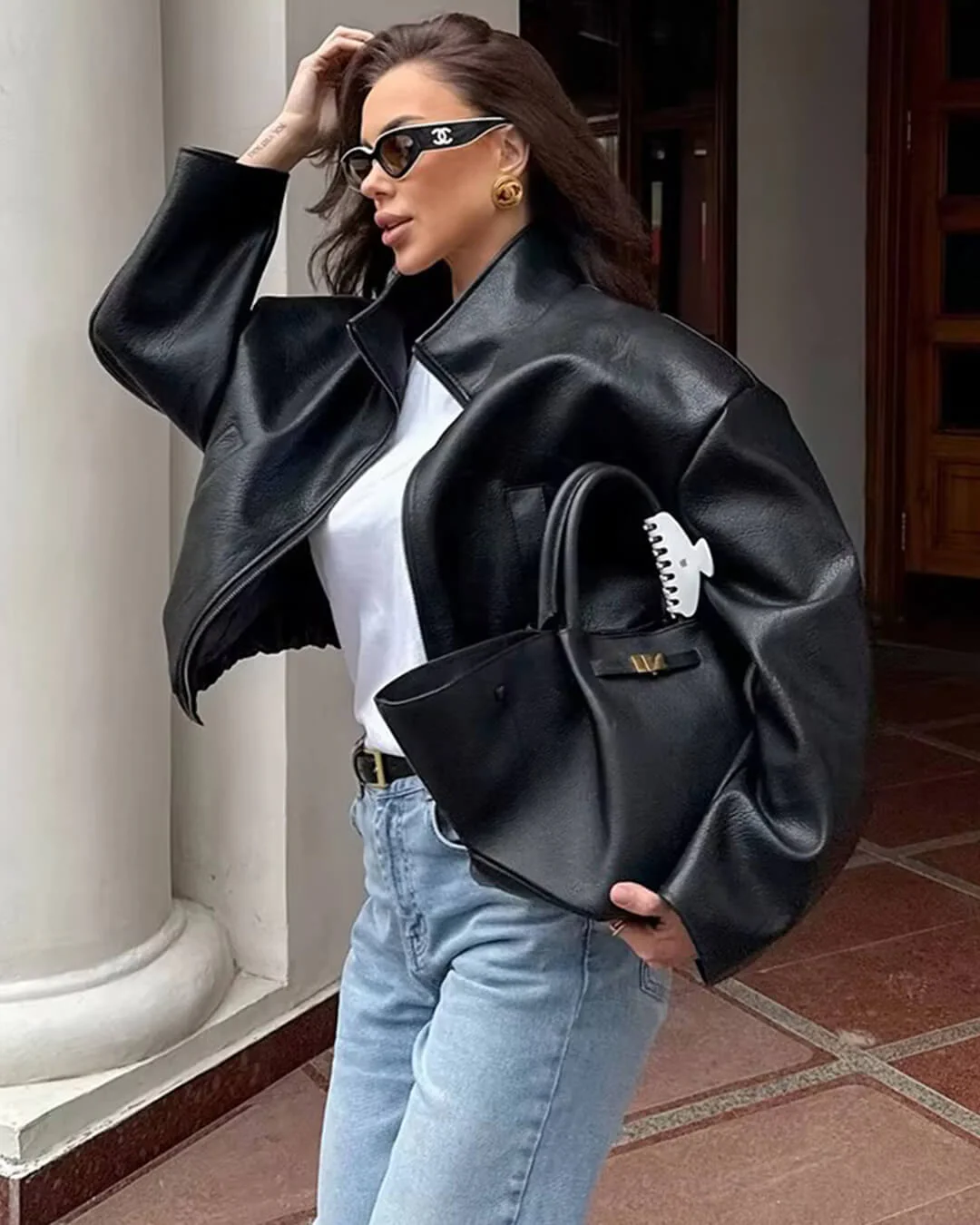 Sylvia Zip Up Leather Jacket - Image 2
