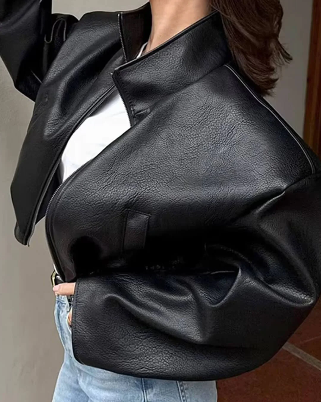 Sylvia Zip Up Leather Jacket - Image 3