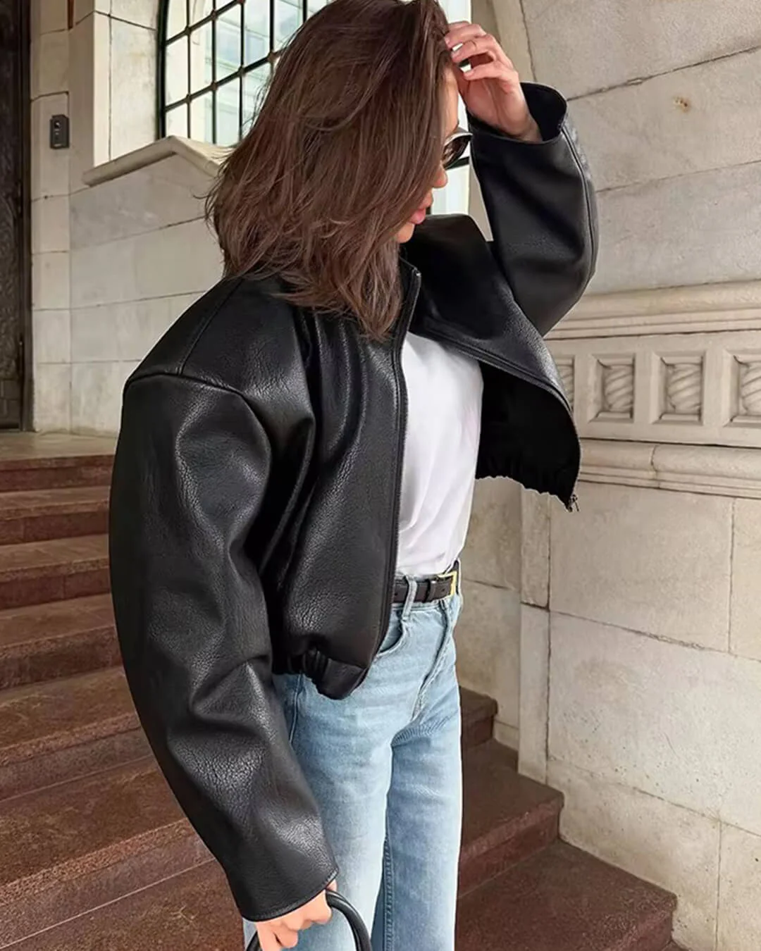Sylvia Zip Up Leather Jacket - Image 6