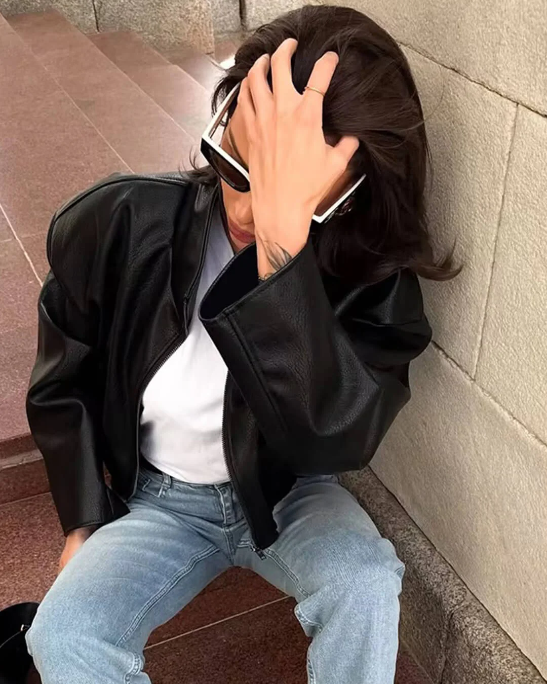 Sylvia Zip Up Leather Jacket - Image 7
