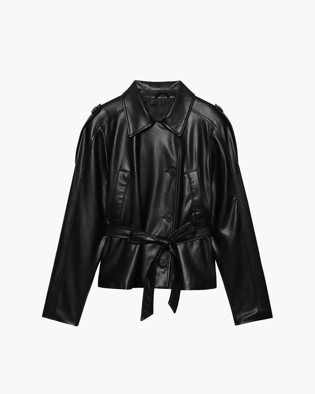 Tabitha Belted Faux Leather Jacket