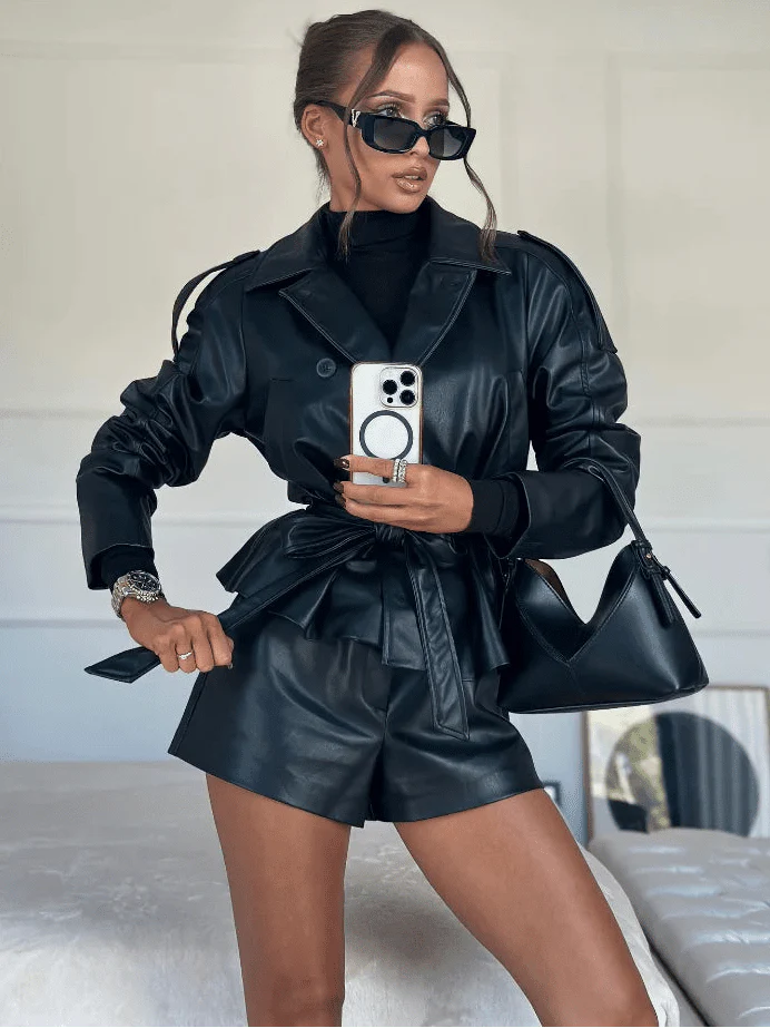 Tabitha Belted Faux Leather Jacket - Image 3