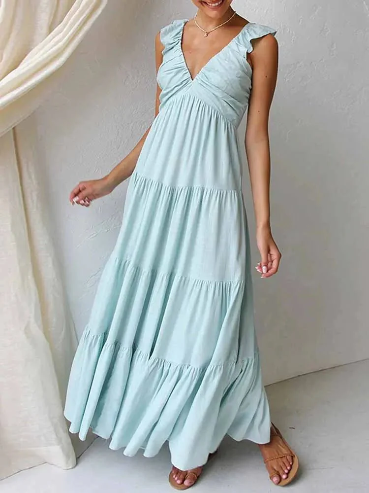 Tahlia Ruffle Cotton Linen Maxi Dress