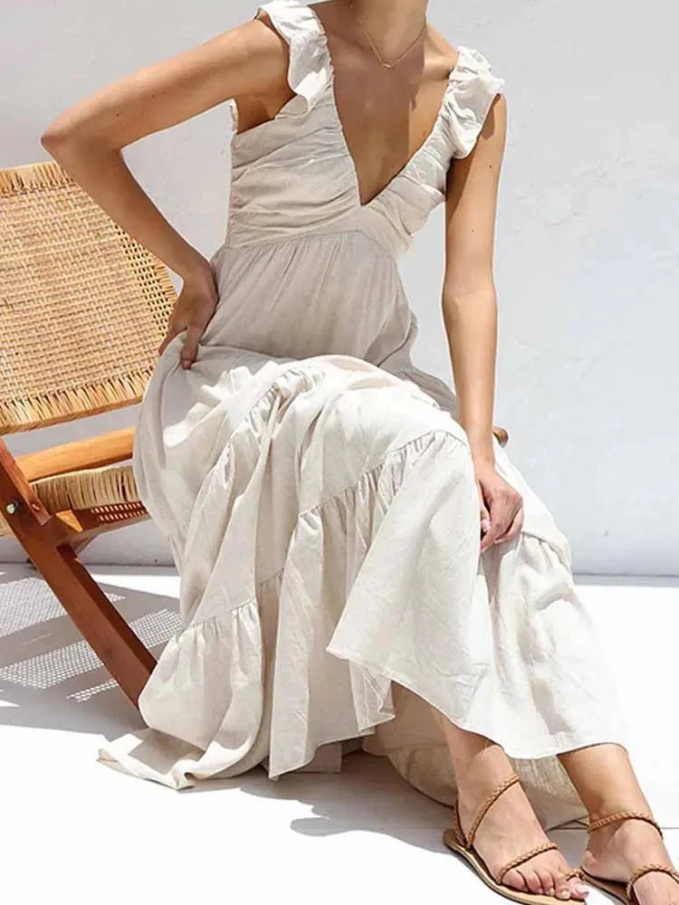 Tahlia Ruffle Cotton Linen Maxi Dress - Image 5