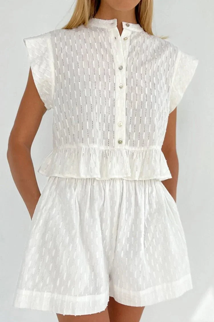 Tanya Ruffled Short Sleeve Shorts Set - Image 2
