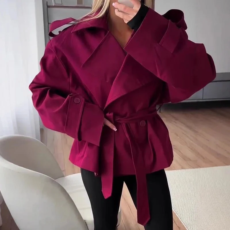 Tara Lace Up Cropped Trench Coat - Image 5