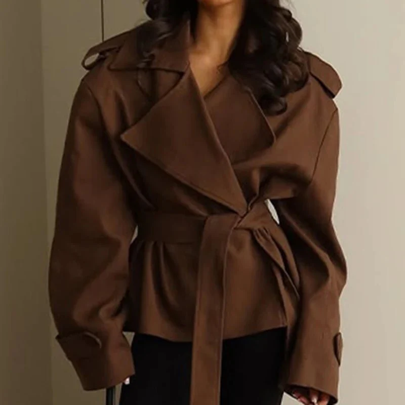 Tara Lace Up Cropped Trench Coat - Image 7