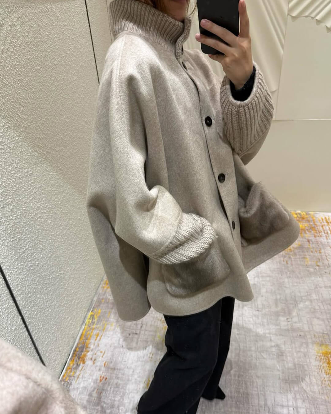 Terry Turtleneck Faux Fur Knit Coat - Image 4