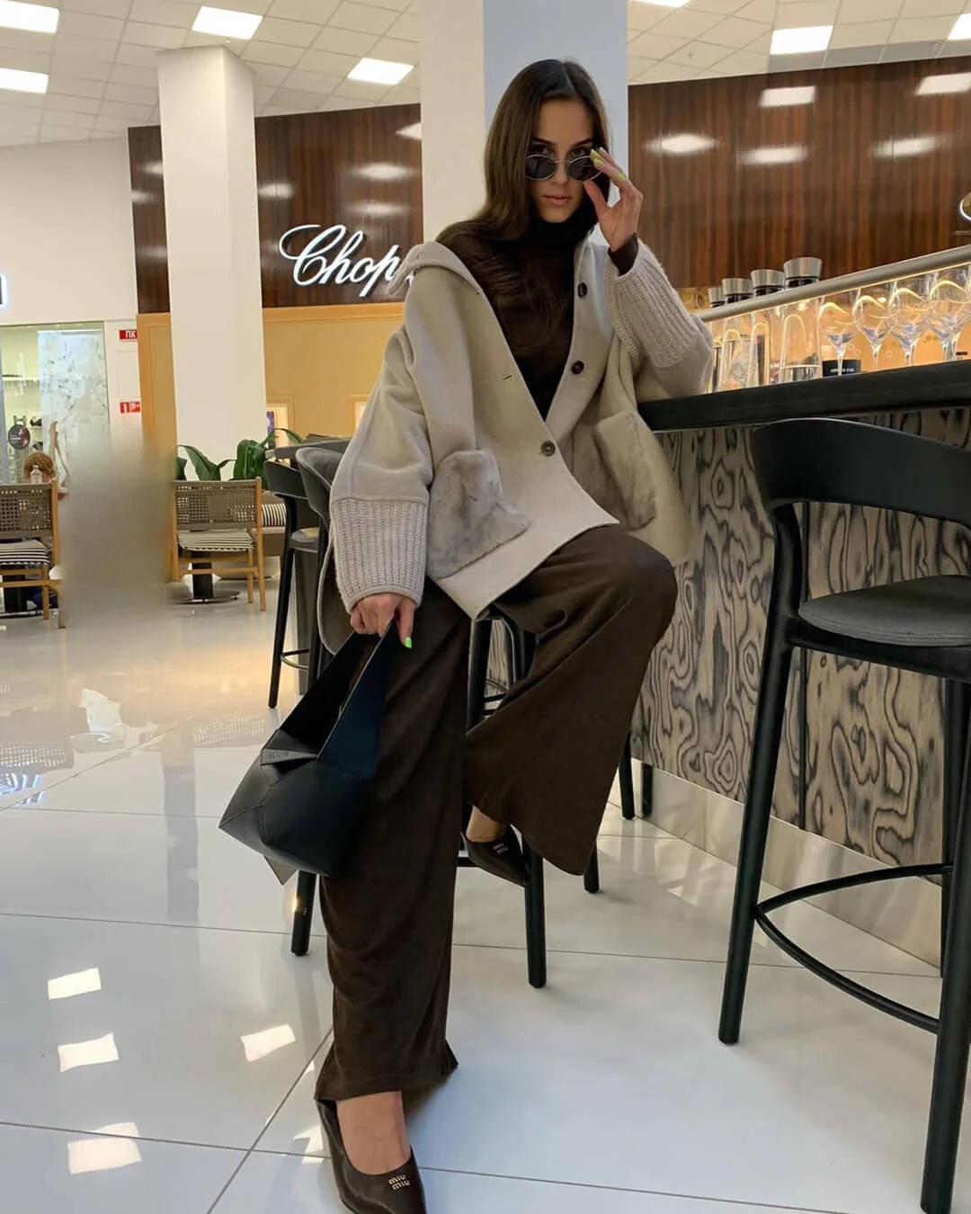 Terry Turtleneck Faux Fur Knit Coat - Image 9