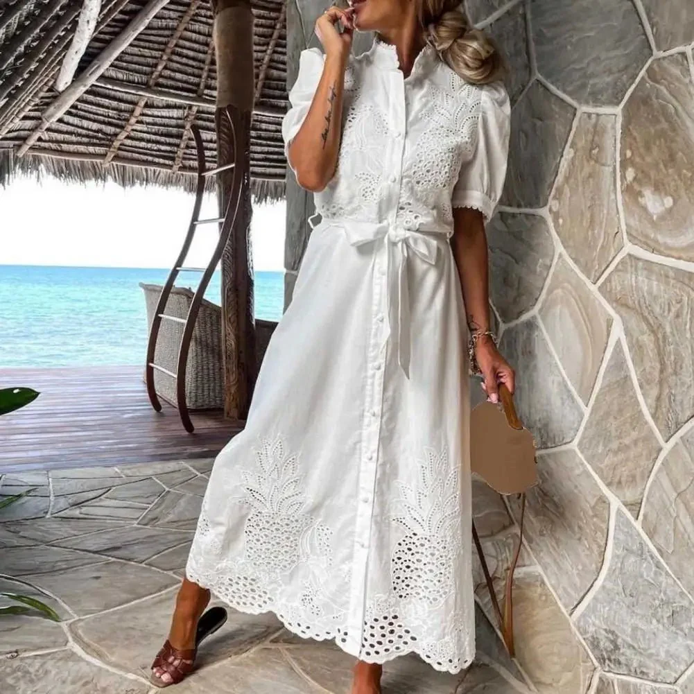 Theresa Embroidered Lace-Up Maxi Dress - Image 2