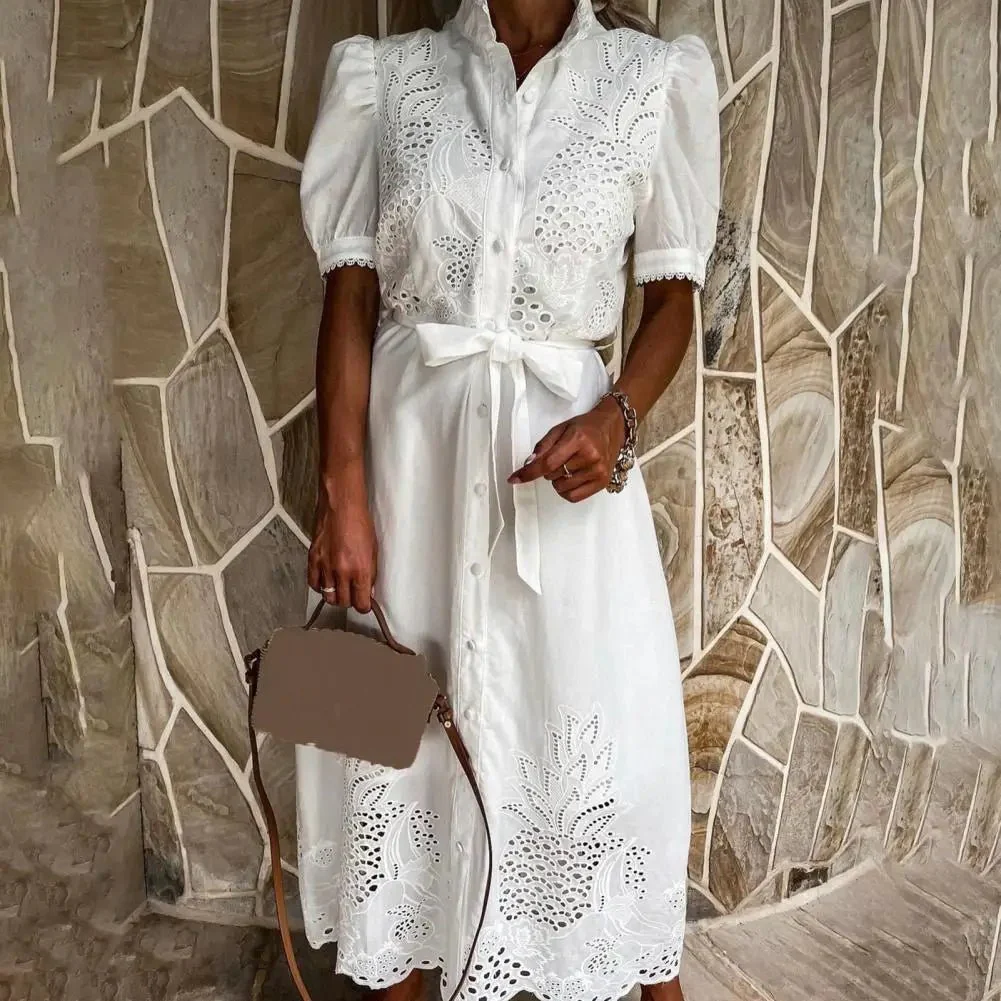 Theresa Embroidered Lace-Up Maxi Dress - Image 3