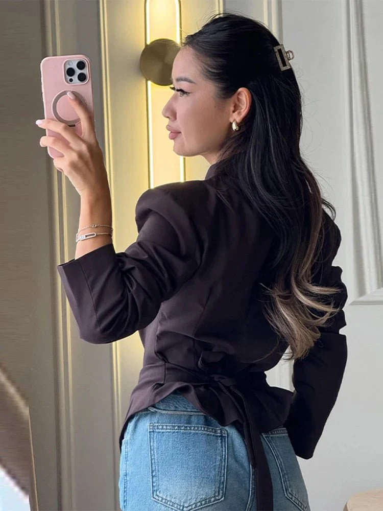 Tricia Structured Shoulder Cinched Blazer - Image 4