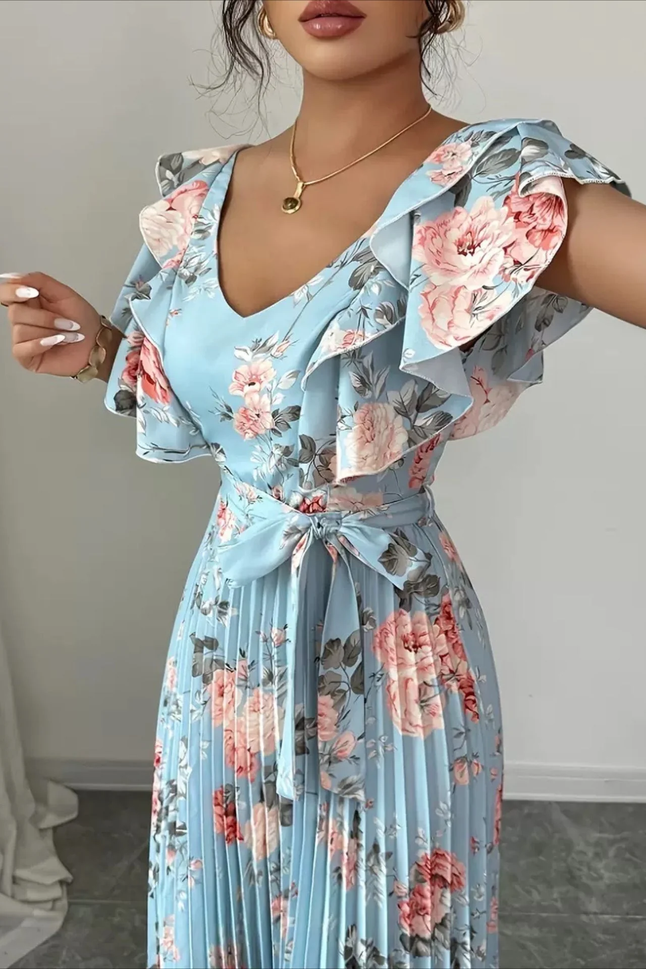 Valentina Floral V-Neck Ruffle Sleeve Maxi Dress - Image 10