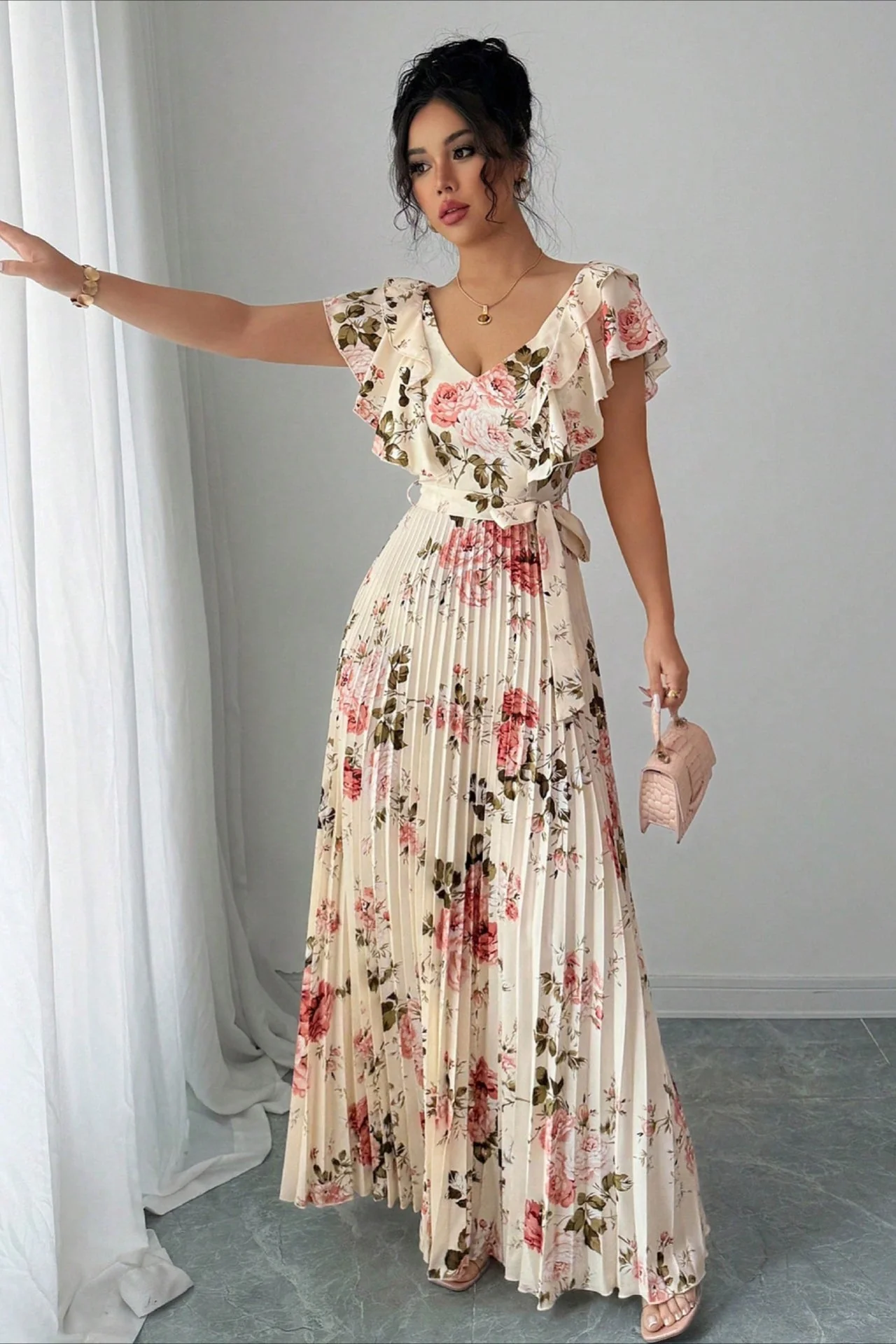 Valentina Floral V-Neck Ruffle Sleeve Maxi Dress - Image 2