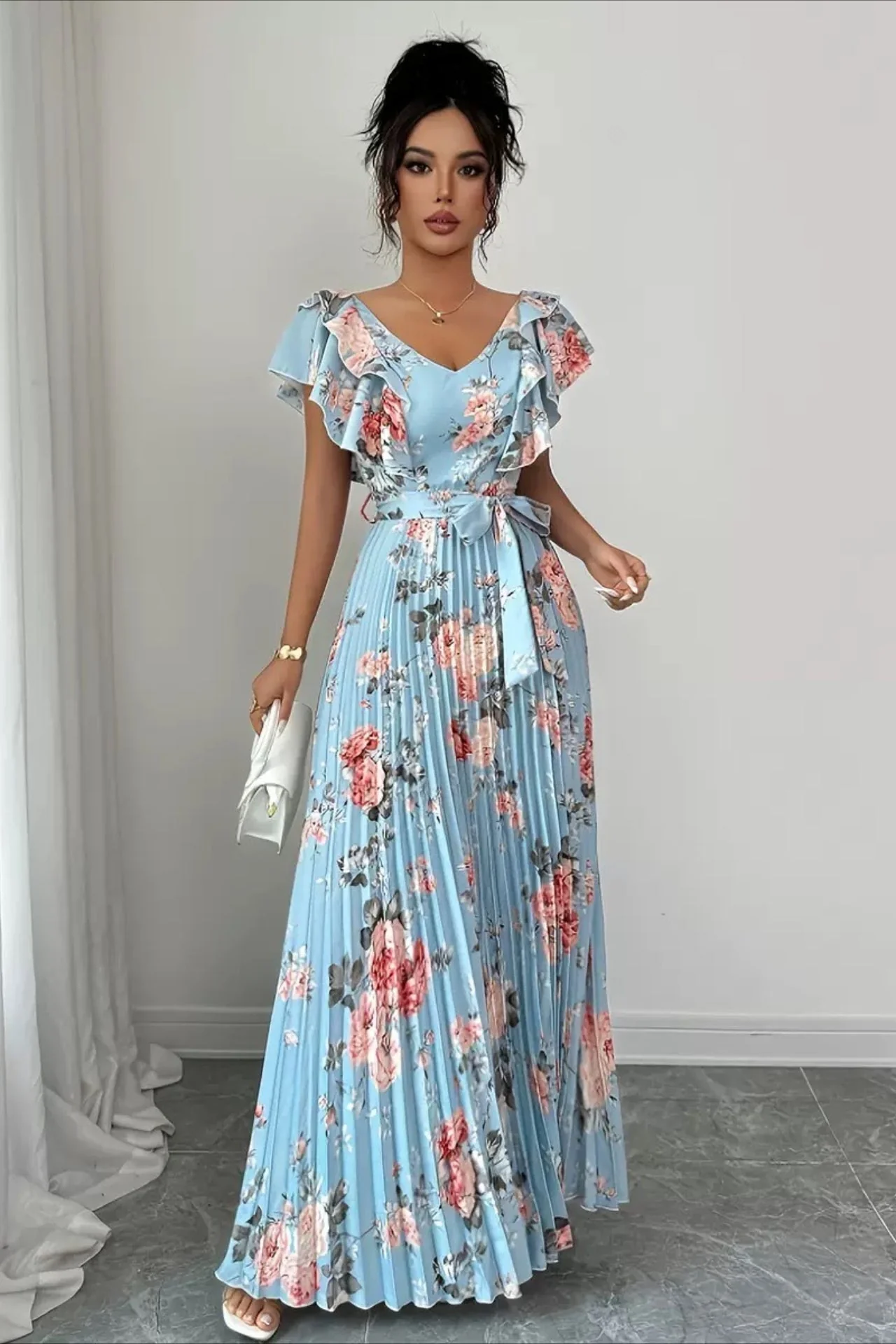 Valentina Floral V-Neck Ruffle Sleeve Maxi Dress - Image 7