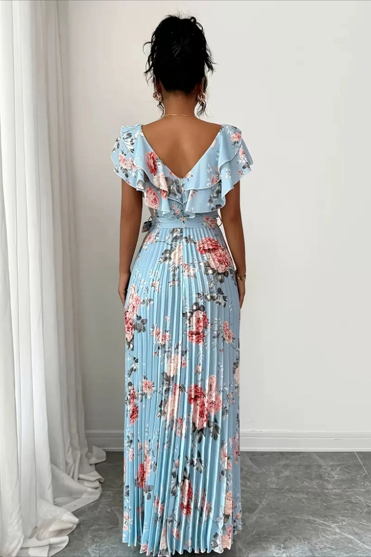 Valentina Floral V-Neck Ruffle Sleeve Maxi Dress - Image 9