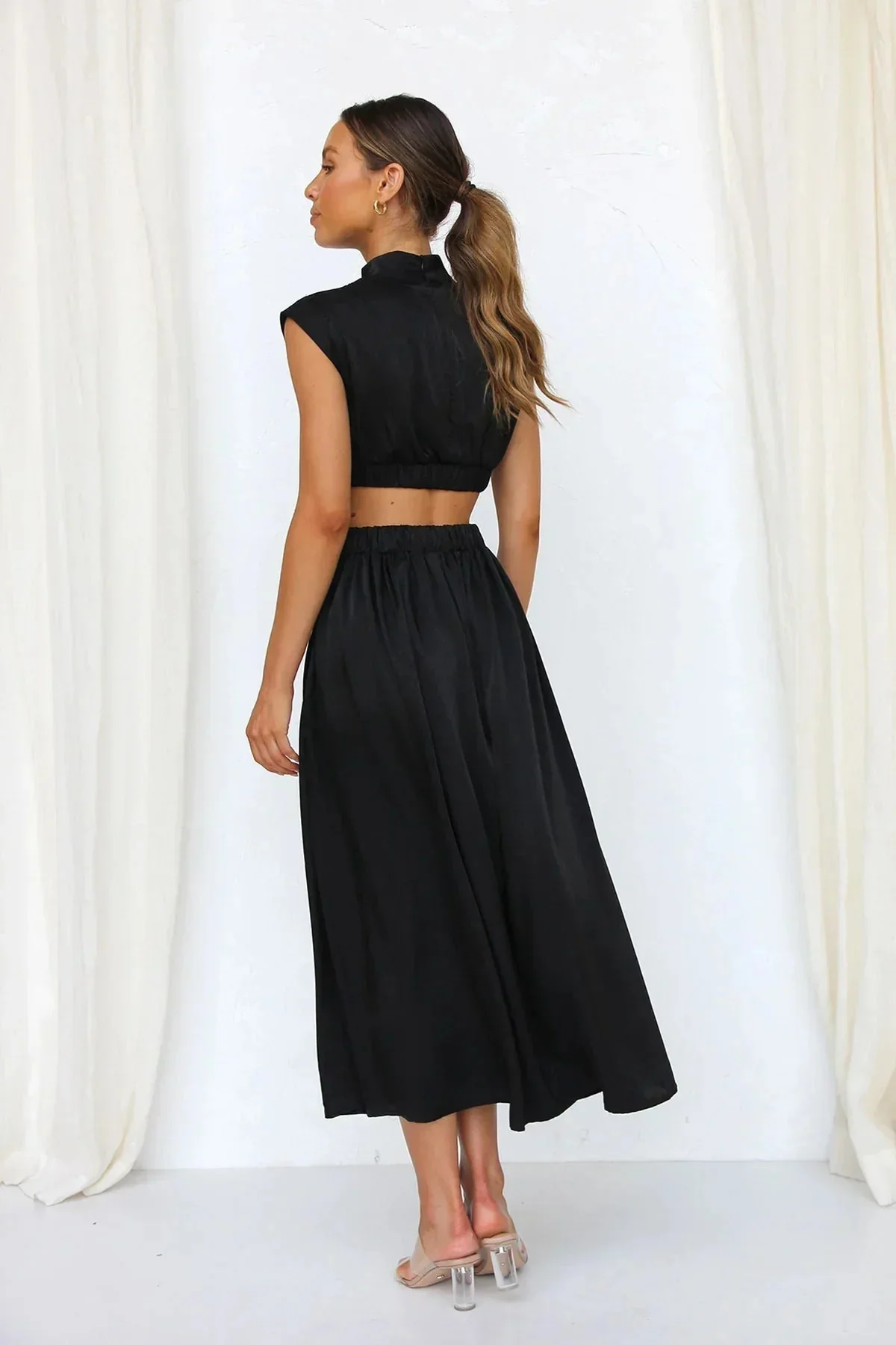 Valentina High-Neck Midi Dress with Waist Cutouts - Image 2