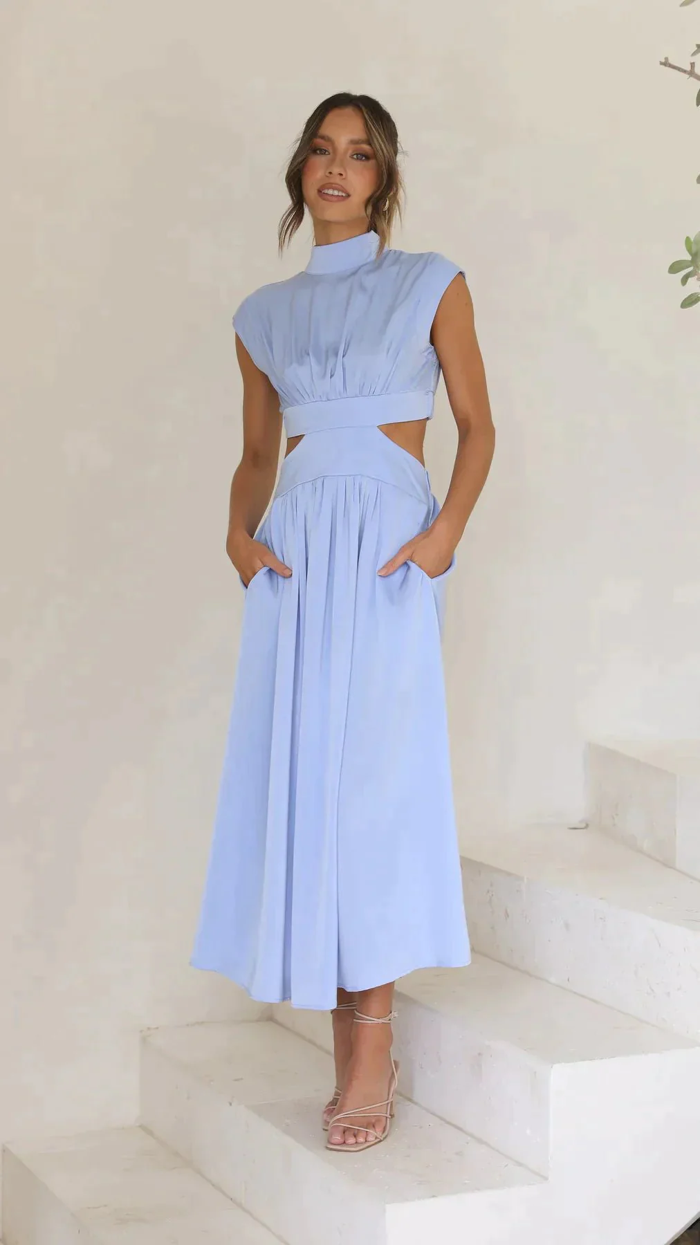 Valentina High-Neck Midi Dress with Waist Cutouts - Image 4