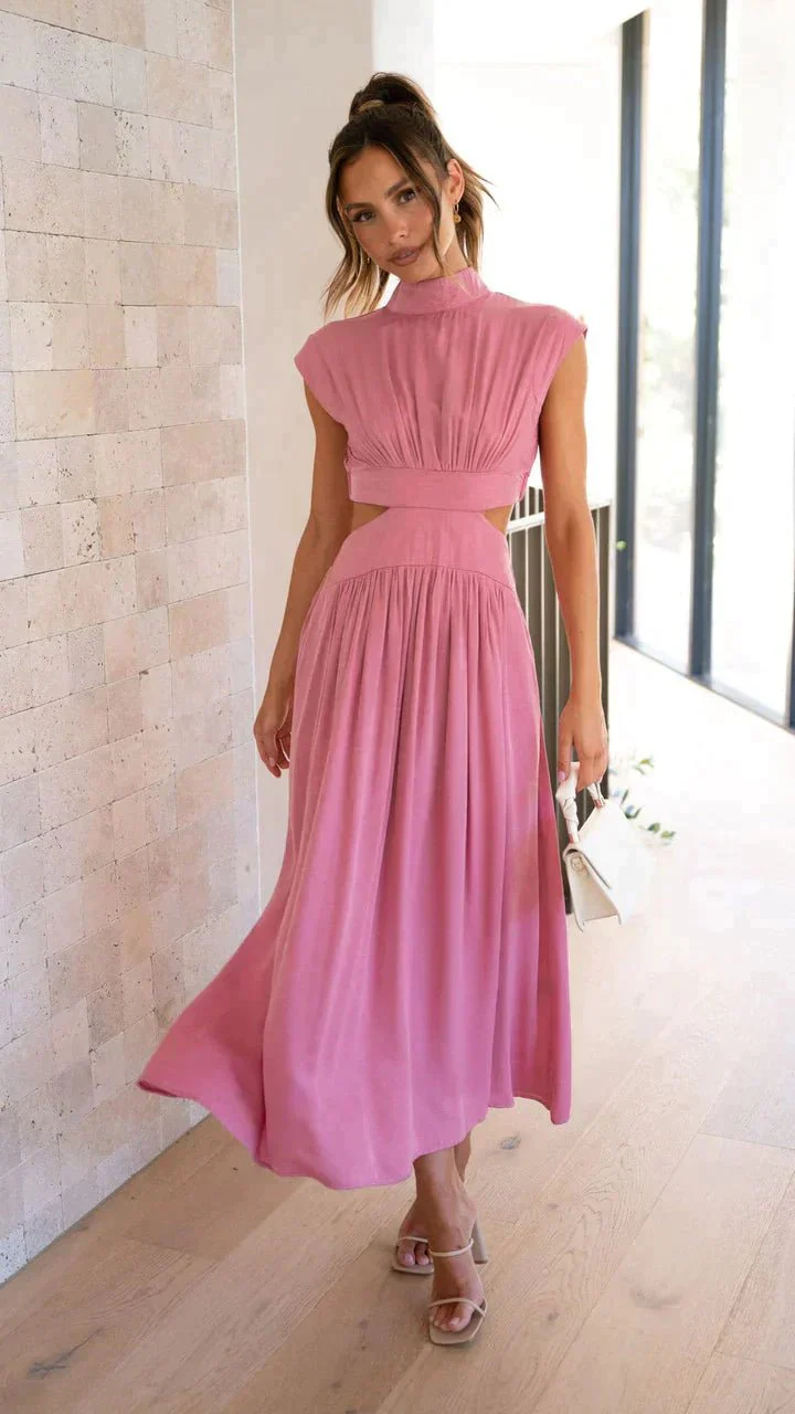 Valentina High-Neck Midi Dress with Waist Cutouts - Image 6