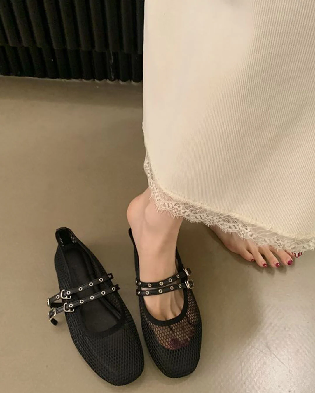 Valerie Buckled Mesh Ballet Flats - Image 5