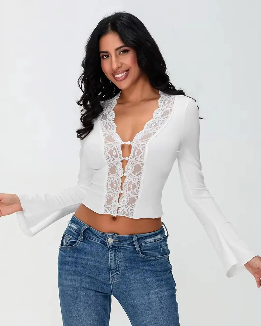 Victoria Long Sleeve Lace Trim Blouse - Image 4
