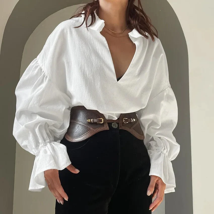 Vivian V-Neck Puff Long Sleeve Blouse