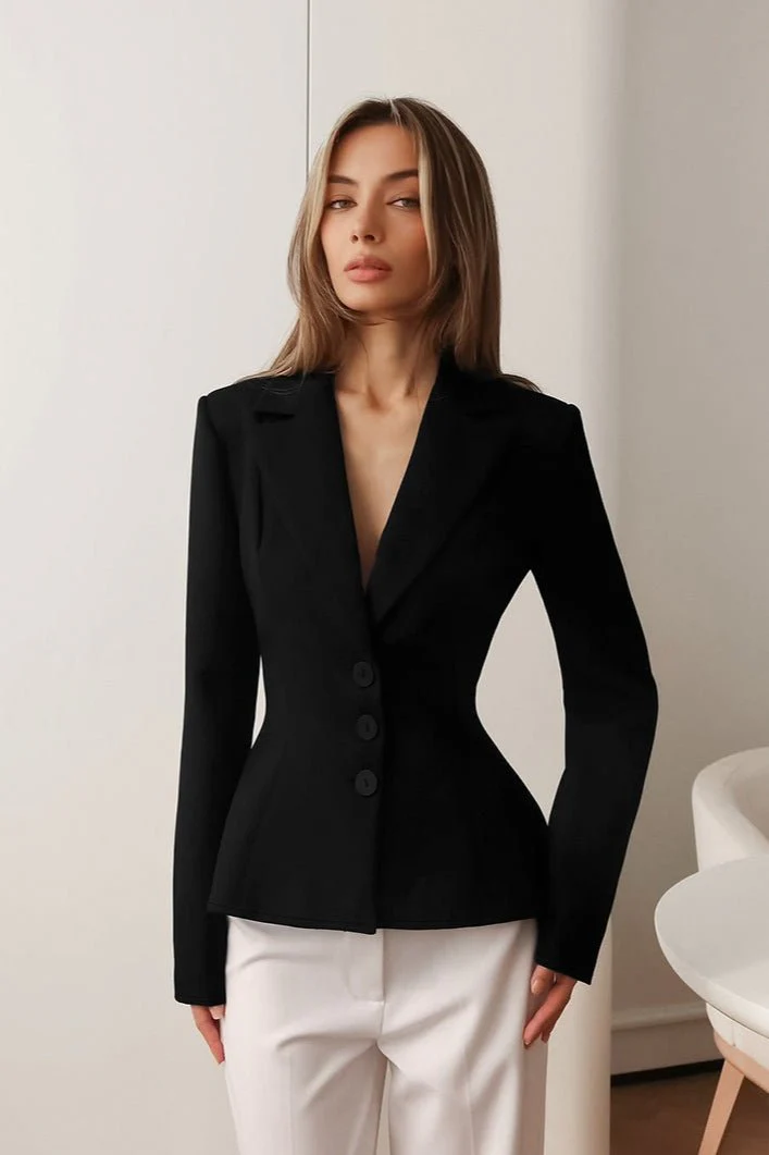 Vivienne Fitted V-Neck Padded Shoulder Blazer - Image 2