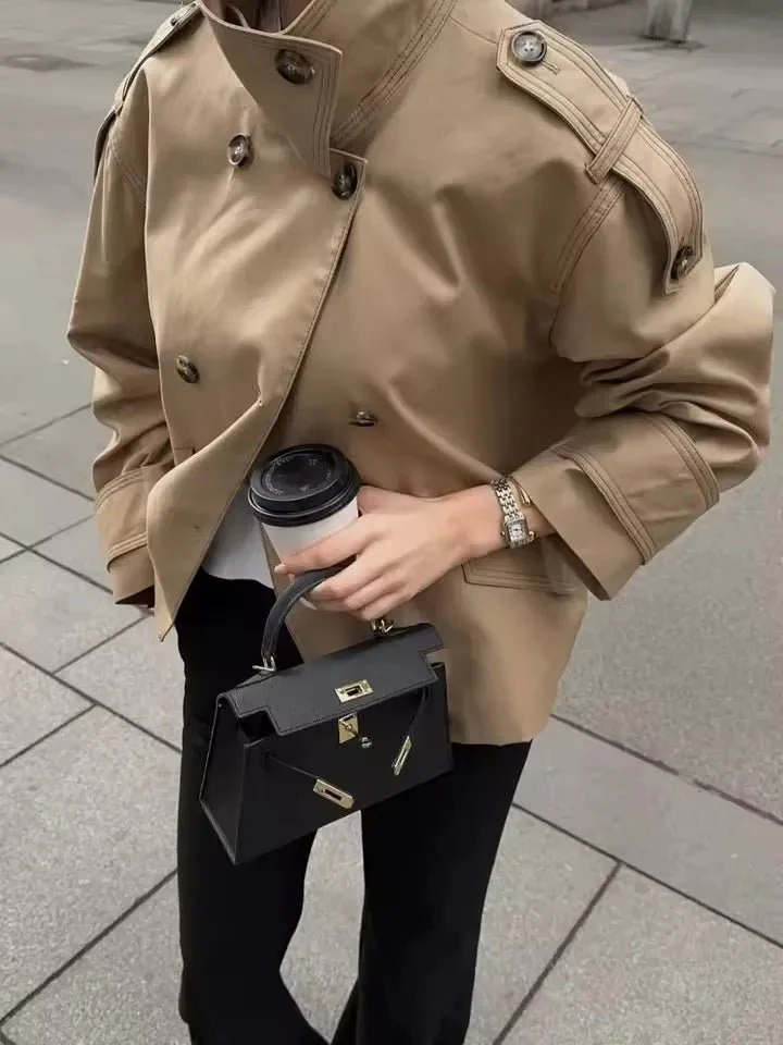 Vivienne Stand Collar Cropped Trench Coat