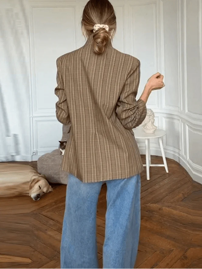 Wilma Stand Collar Striped Suit Jacket - Image 3