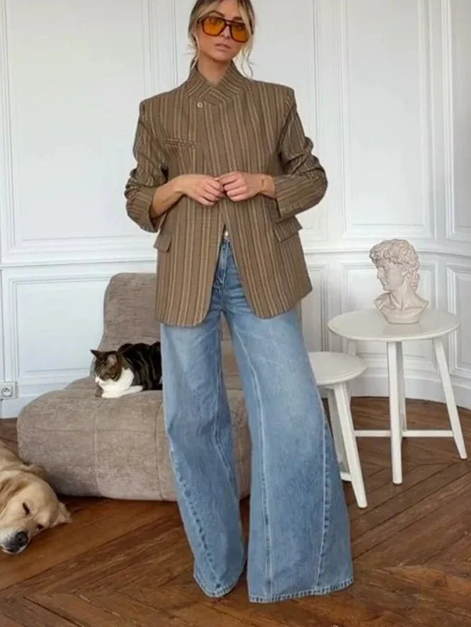 Wilma Stand Collar Striped Suit Jacket - Image 5