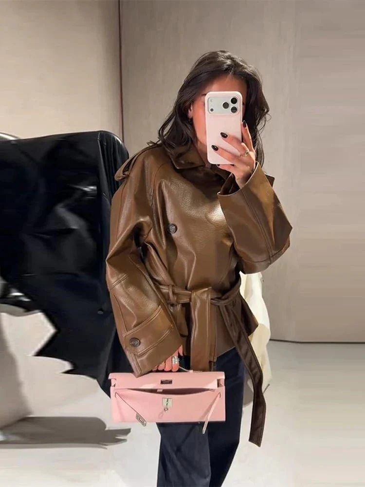 Xylia Belted Faux Leather Trench Coat - Image 2