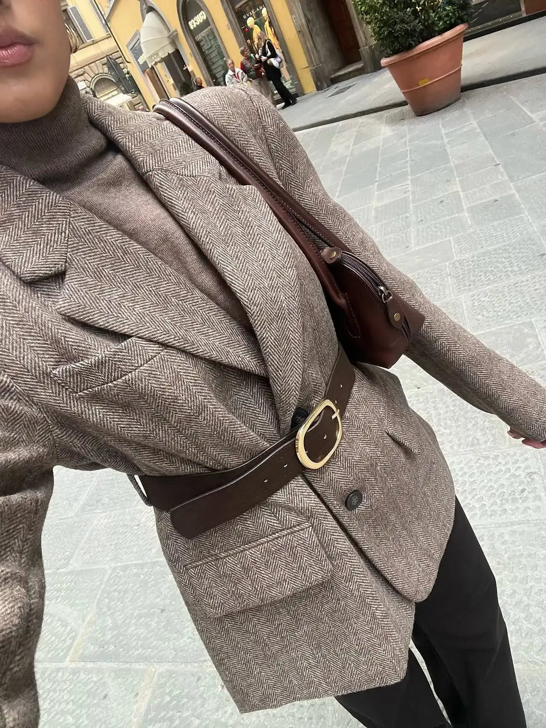 Yalina Herringbone Blazer with Belt - Image 3