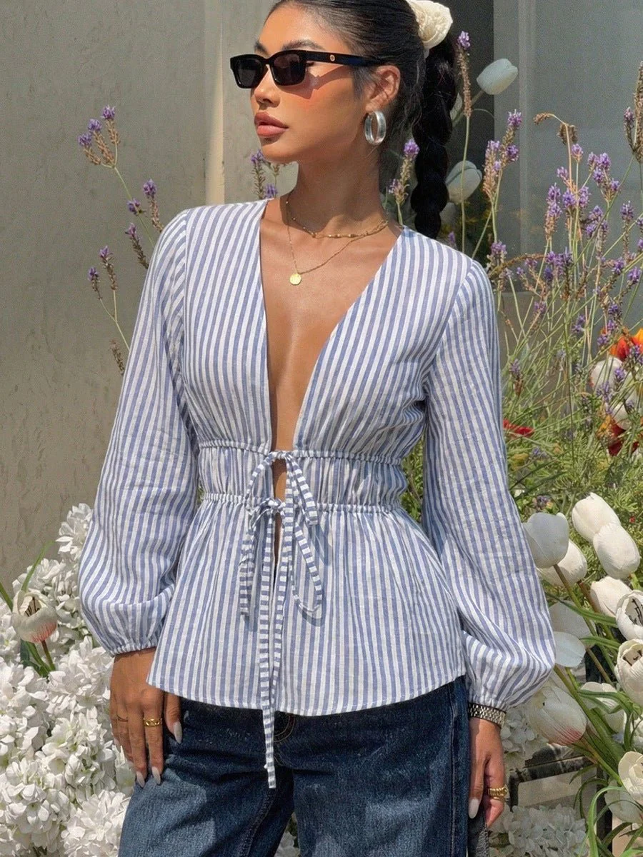 Yelena Striped Tie-Front Blouse - Image 3