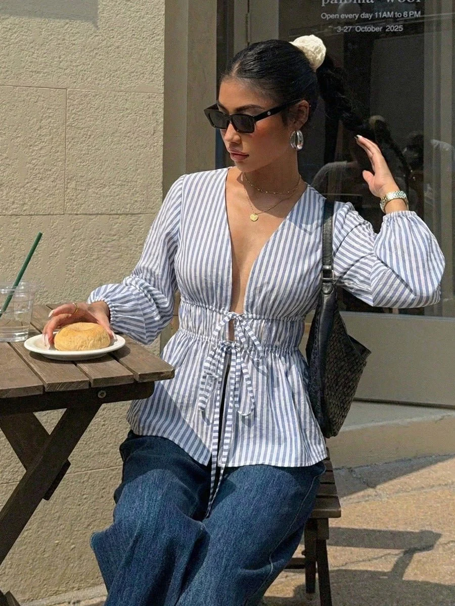 Yelena Striped Tie-Front Blouse - Image 4