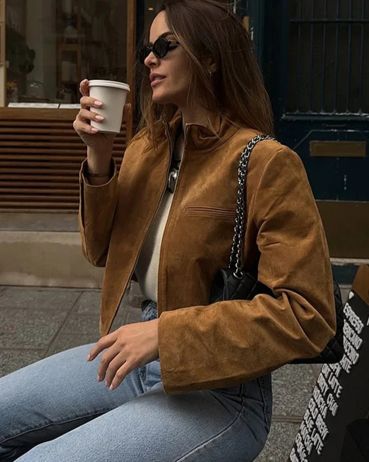 Yza Suede Cropped Bomber Jacket