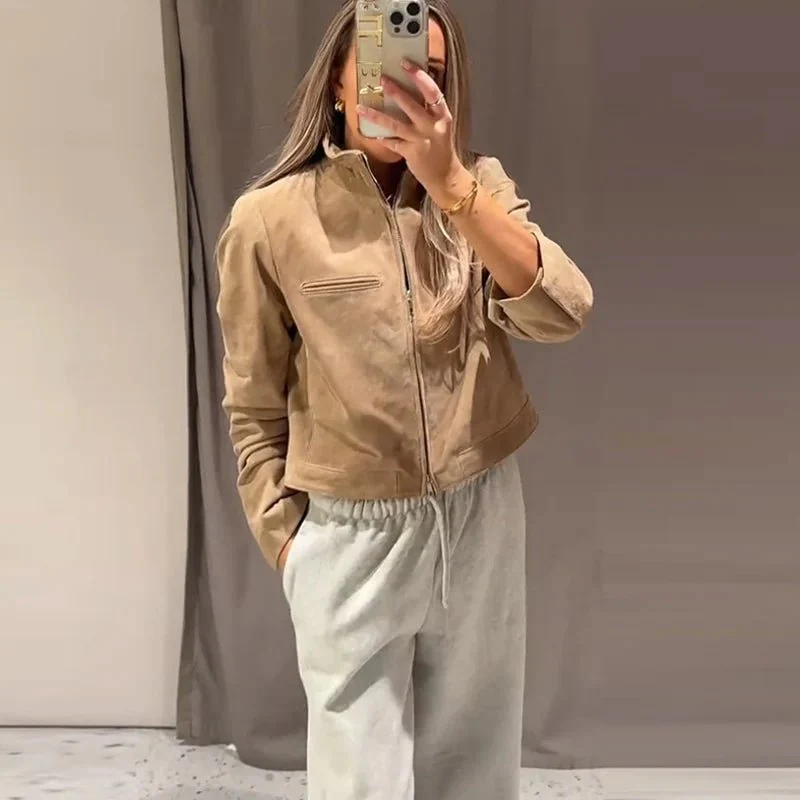 Yza Suede Cropped Bomber Jacket - Image 4