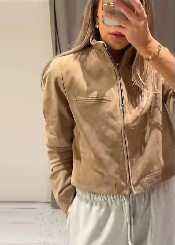 Yza Suede Cropped Bomber Jacket - Image 5