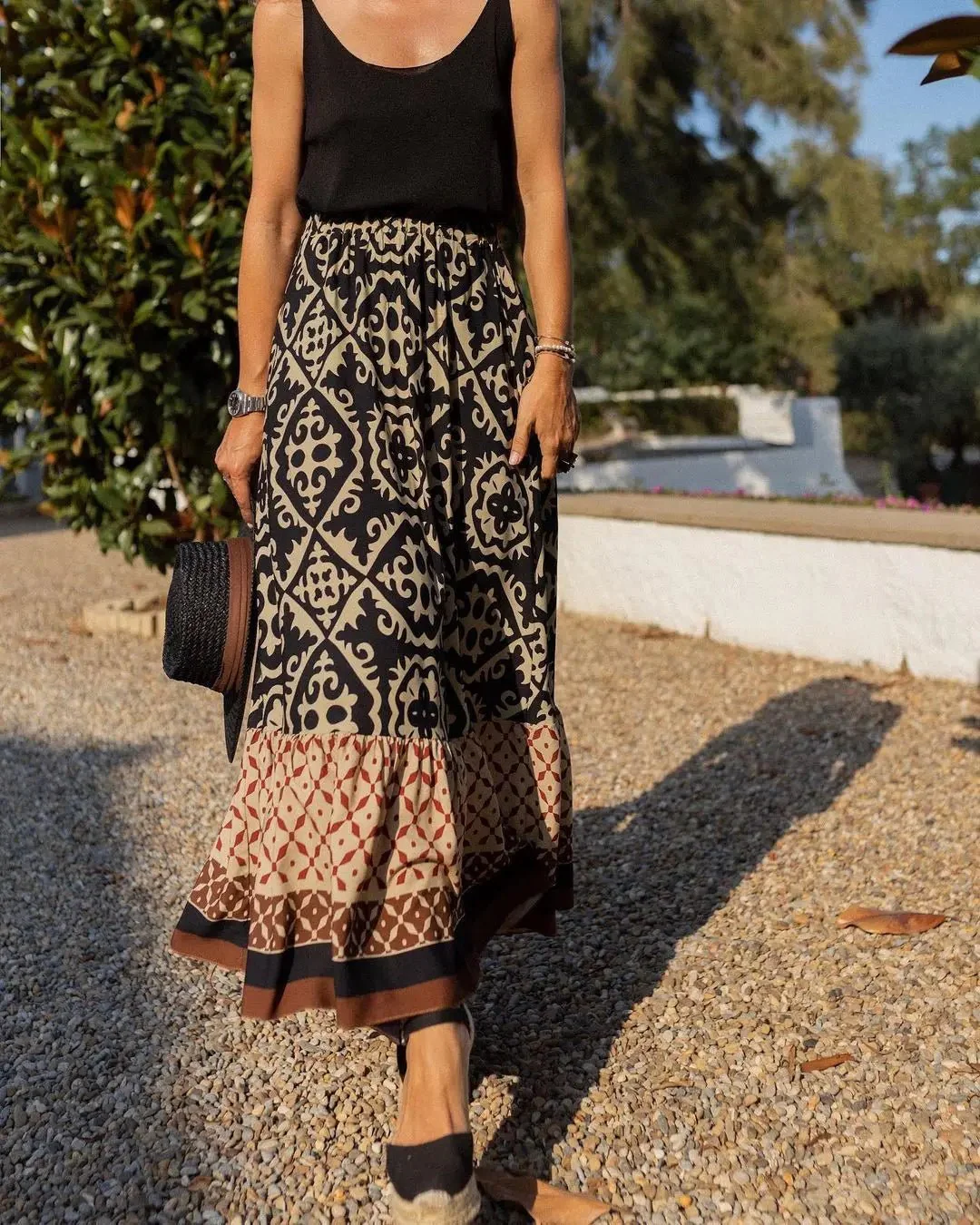 Zara Boho Printed Midi Swing Skirt