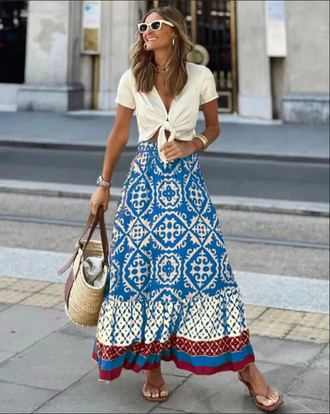 Zara Boho Printed Midi Swing Skirt - Image 4