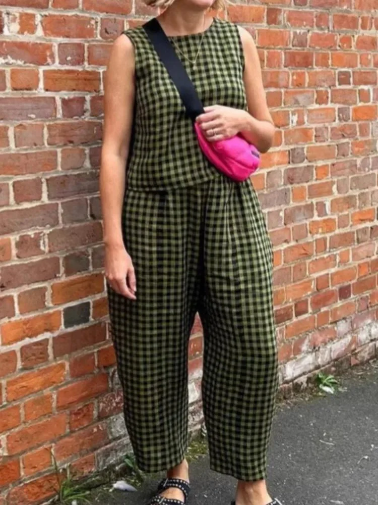 Zara Plaid Sleeveless Vest Nine Point Pants Set - Image 6