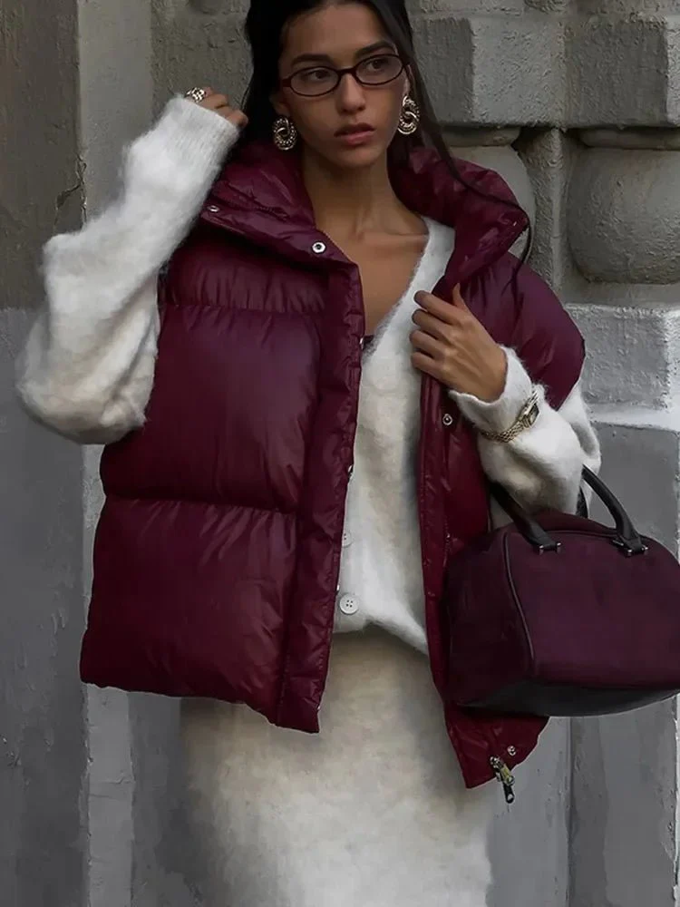 Zarina Stand Collar Puffer Vest Coat - Image 2