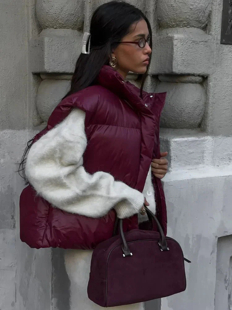 Zarina Stand Collar Puffer Vest Coat - Image 4