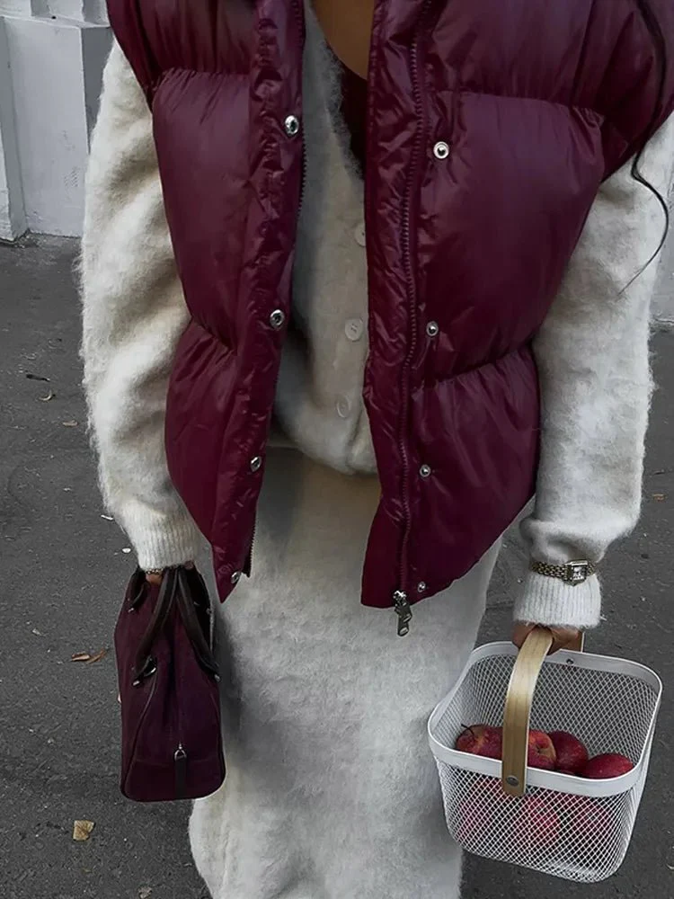 Zarina Stand Collar Puffer Vest Coat - Image 7