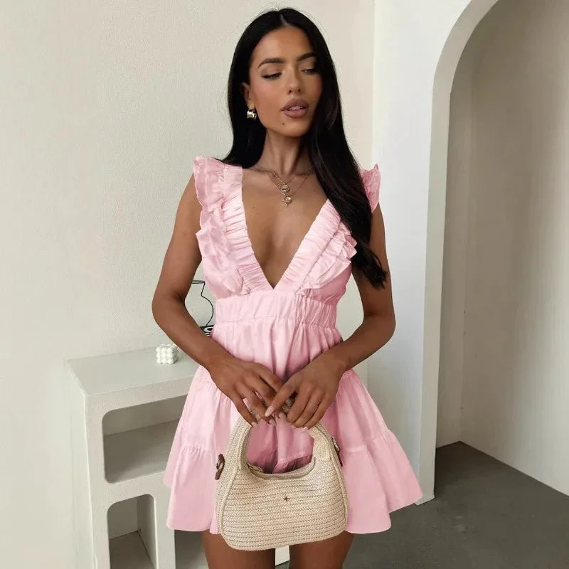 Zelia V-Neck Ruffle Sleeveless Dress